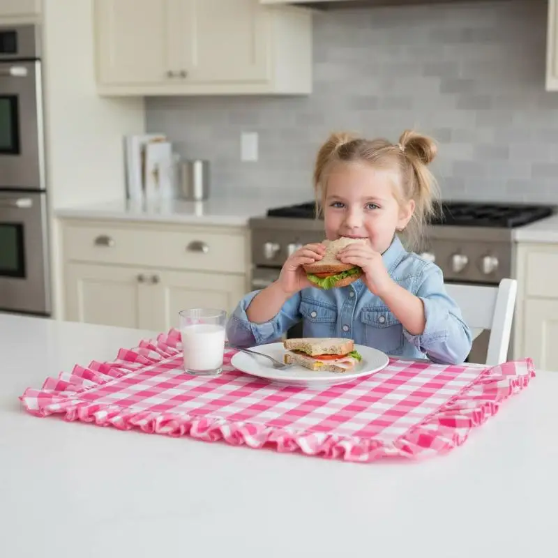 Stripe Ruffle Placemats Set of 4 Adorable Pink Blue Style for Dining Room Kitchen Table Decoration