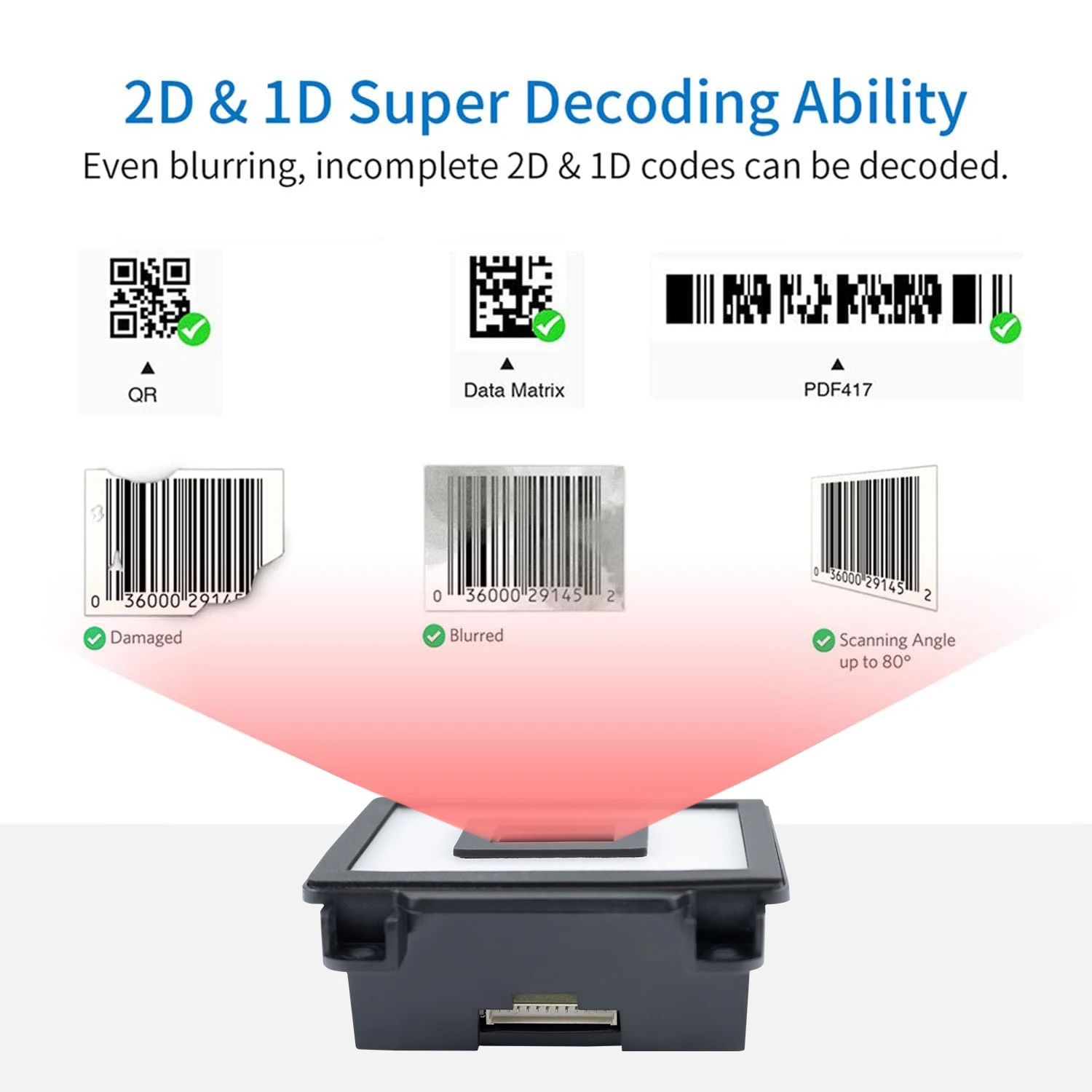2025 New EP6700ER Long Range 2D QR Code Barcode Scanner Embedded Reader Module USB/RS232/RS485 Interface for Payment QR Code