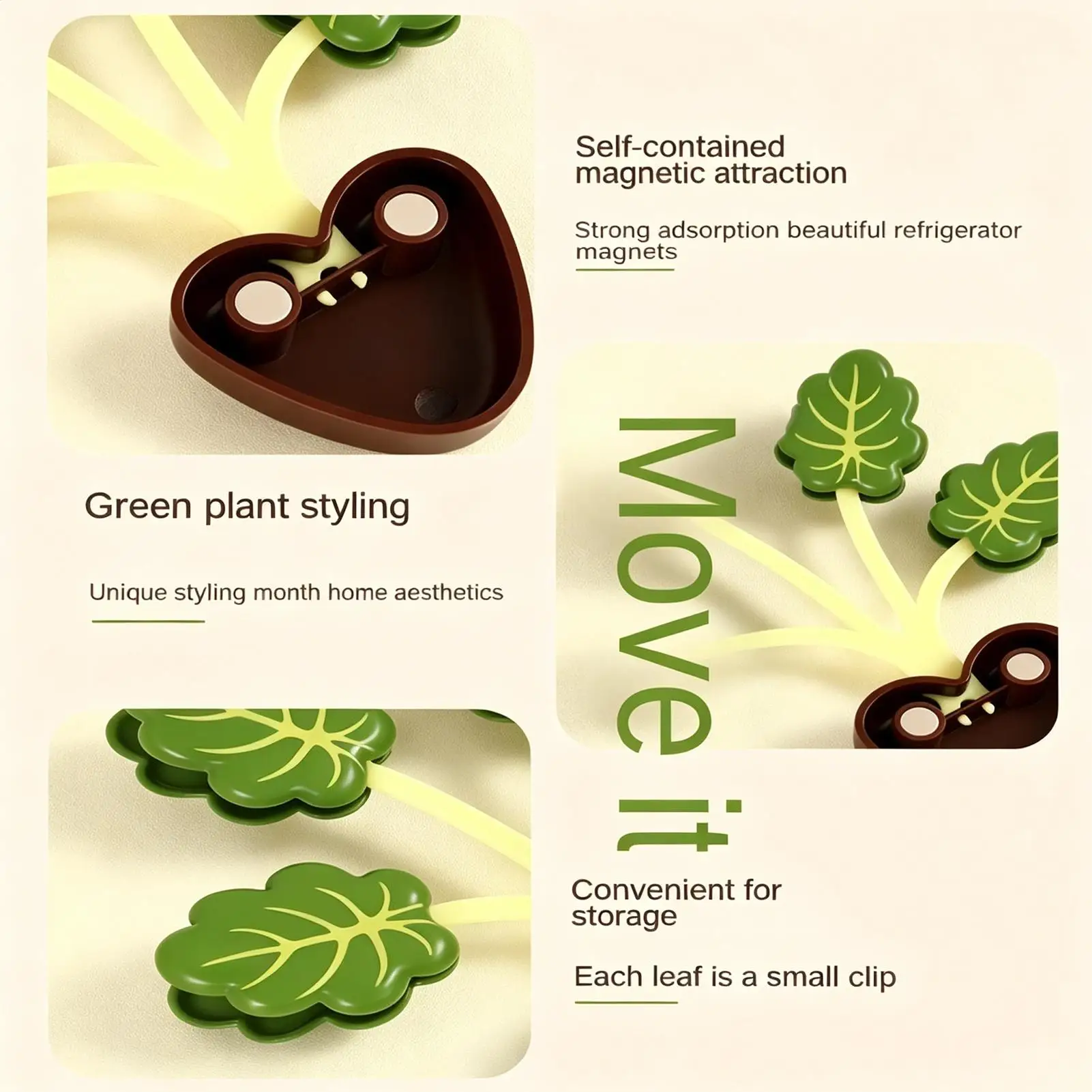 Magnets Clip For Food Bag Long-Lasting Wear-Resistant Green Plant Magnetic Fridge Magnets For Cabinets Dormitories Lockers
