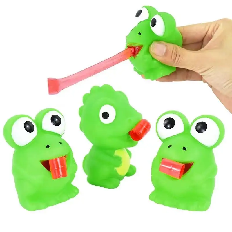 Children Creative Montessori Decompression Fidget Toys Pinch Frog Dinosaur Sticking Tongue Out Relieve Stress Toy Gifts For Kids