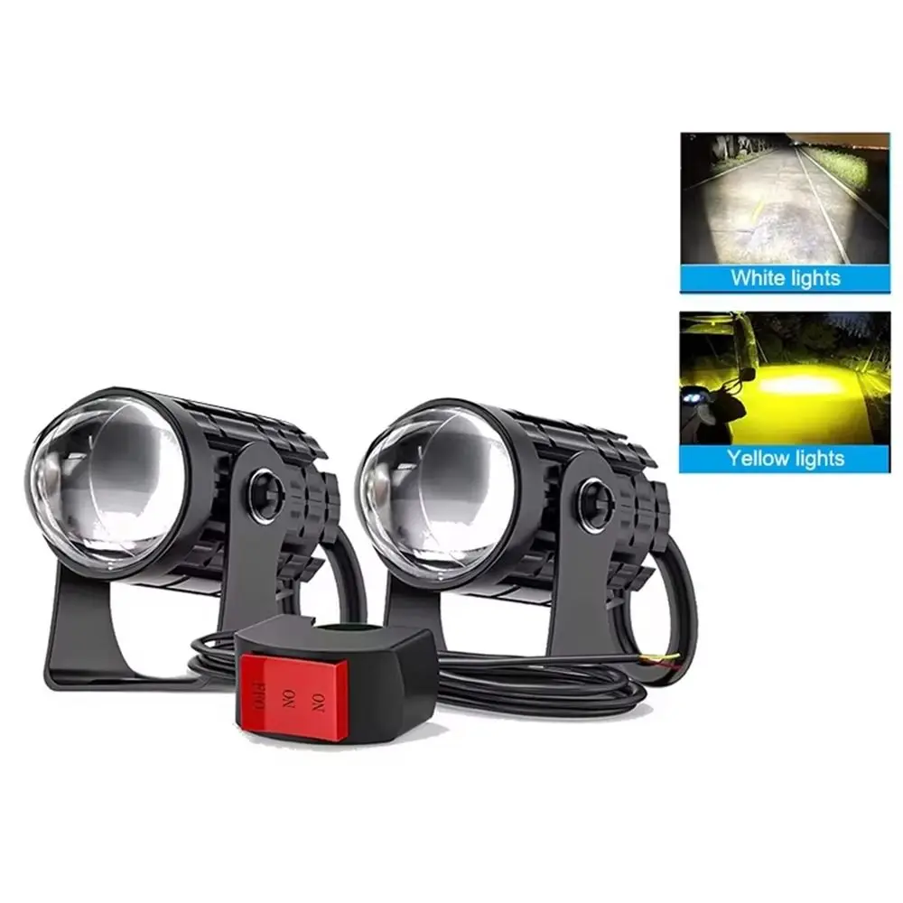 2Pcs Super Bright Motorcycle Mini Driving Light Dual Color Light DC 8-80V Auxiliary Spotlight Lamp Easy Installation Adjustable