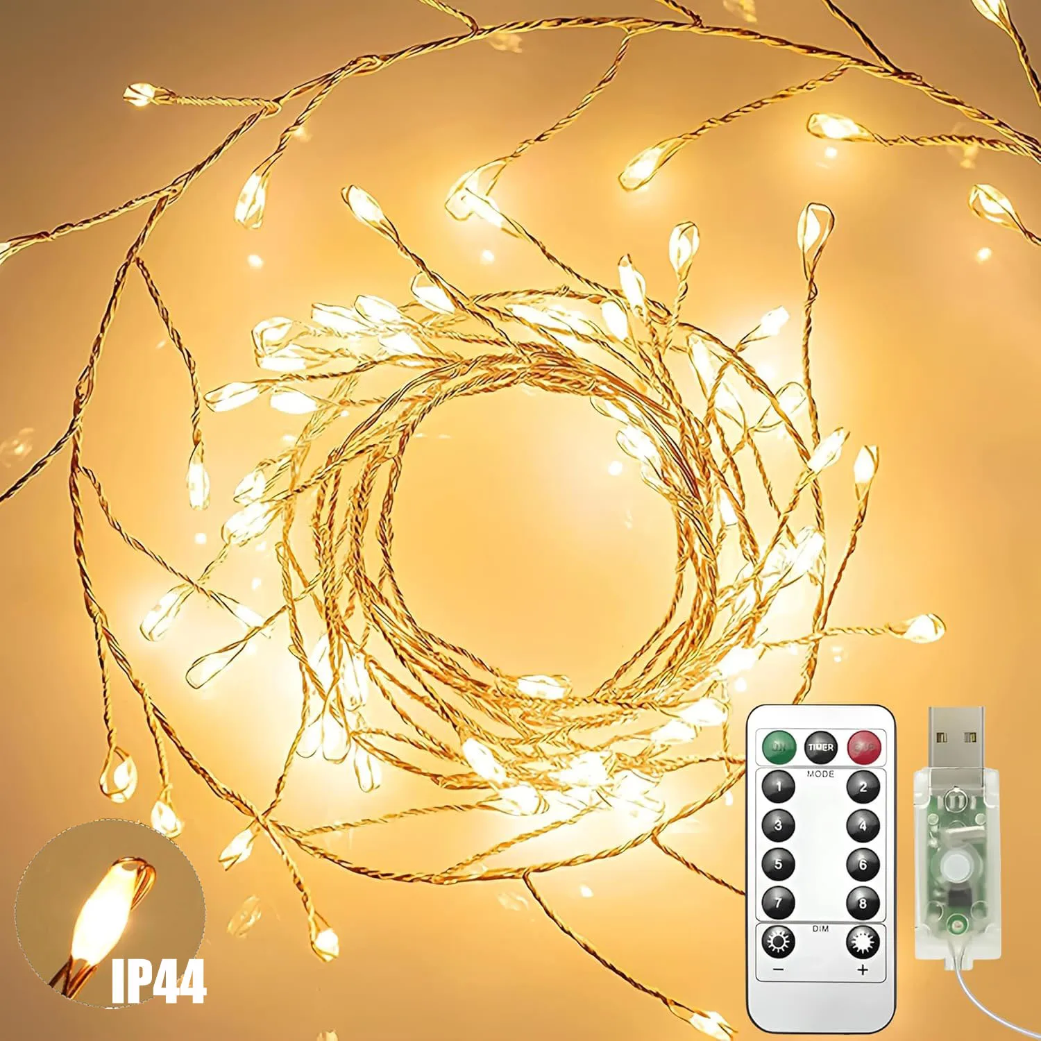 3M 100LED USB Fairy Lights with Remote Control Firecracker Cluster String Lights 8 Modes Waterproof For Wedding Christmas Decor