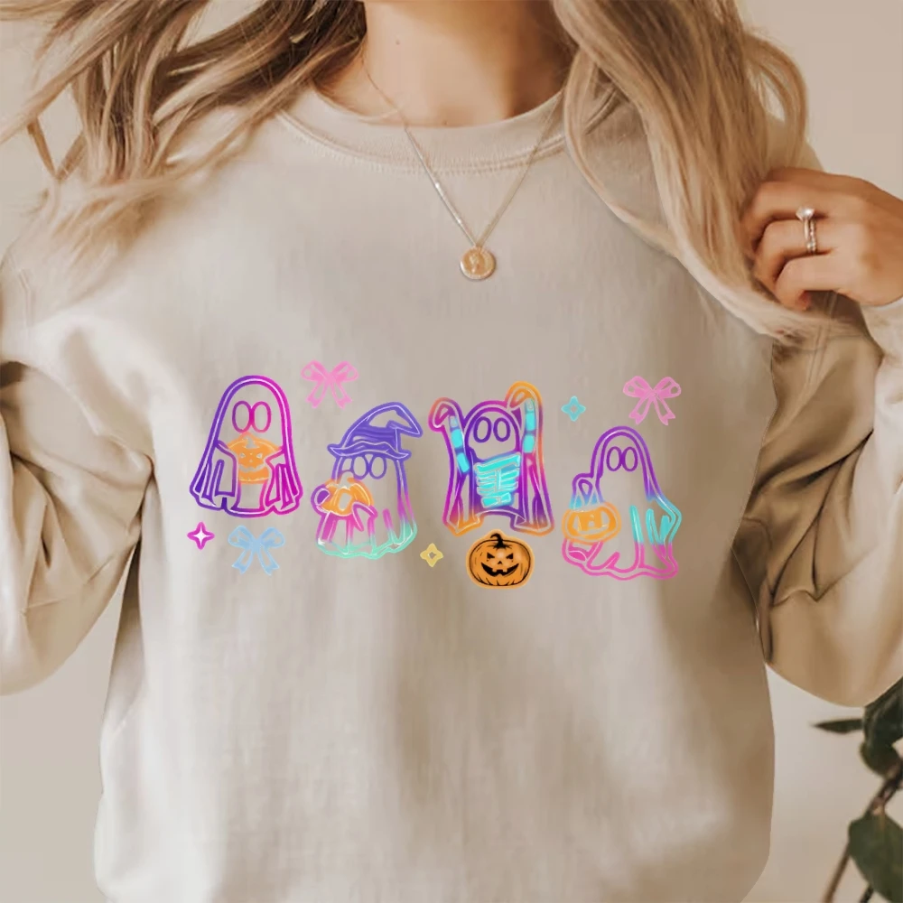 Trendy Women’s Sweater Rainbow Halloween Ghost Sweatshirts Women's Halloween Costumes Autumn Graphic Hoodie Cute Ghost Pullover