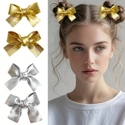 4 Pieces of Multi-Color Glittering Gold and Silver Bow Hairpins for Girls