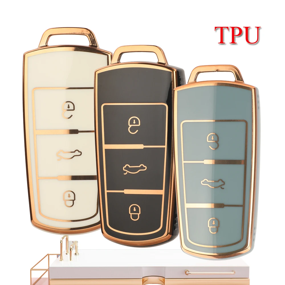 

Чехол jingyuqin для автомобильного ключа из мягкого ТПУ с 3 кнопками для Volkswagen VW Passat B6 3C B7 Magotan CC, автомобильные аксессуары