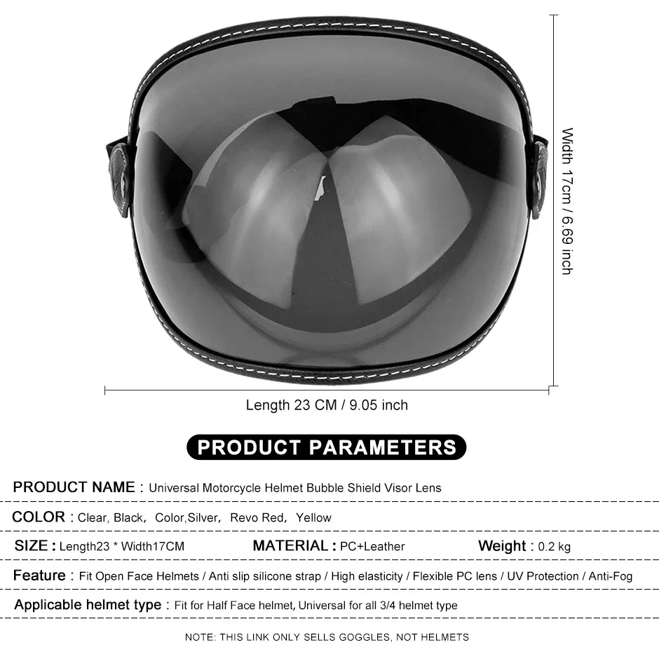 Universal Open Face 3/4 Helmet Visor Lens Bubble Motorcycle Windshield Capacete Lens Windproof Vintage Motorbike Helmet Goggles