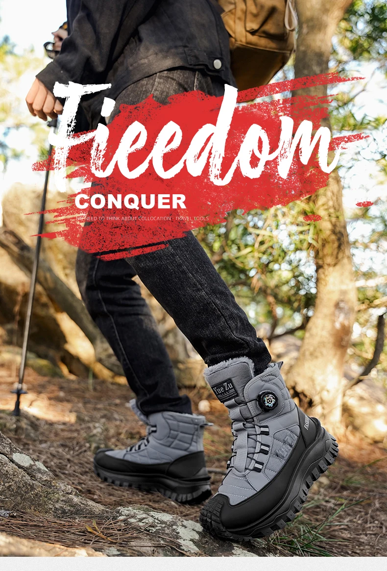 Outdoor Herren Schneestiefel Winter Plüsch Warme Baumwollstiefel Hohe Herren Freizeit Wanderstiefel Rutschfeste Wasserdichte Knöchelstiefel – Detail 5