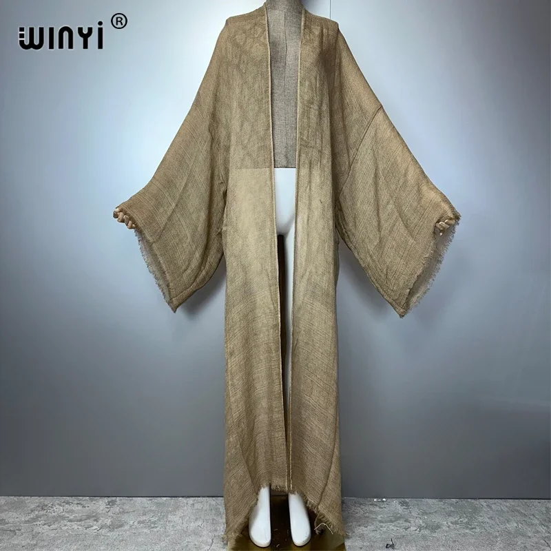 كارديجان نسائي أحادي اللون من WINYI، عباءة مفتوحة من الأمام على طراز دبي، فستان حفلات إسلامي أنيق وفاخر للشرق الأوسط 20