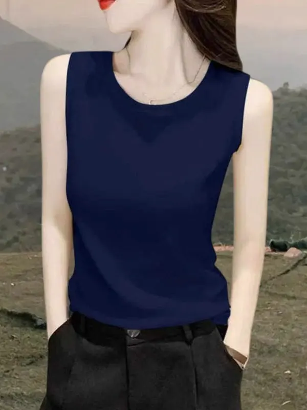 

Женский облегающий топ-жилет с круглым вырезом, новинка весна-лето, свободный базовый топ для повседневной носки и поездок на работу