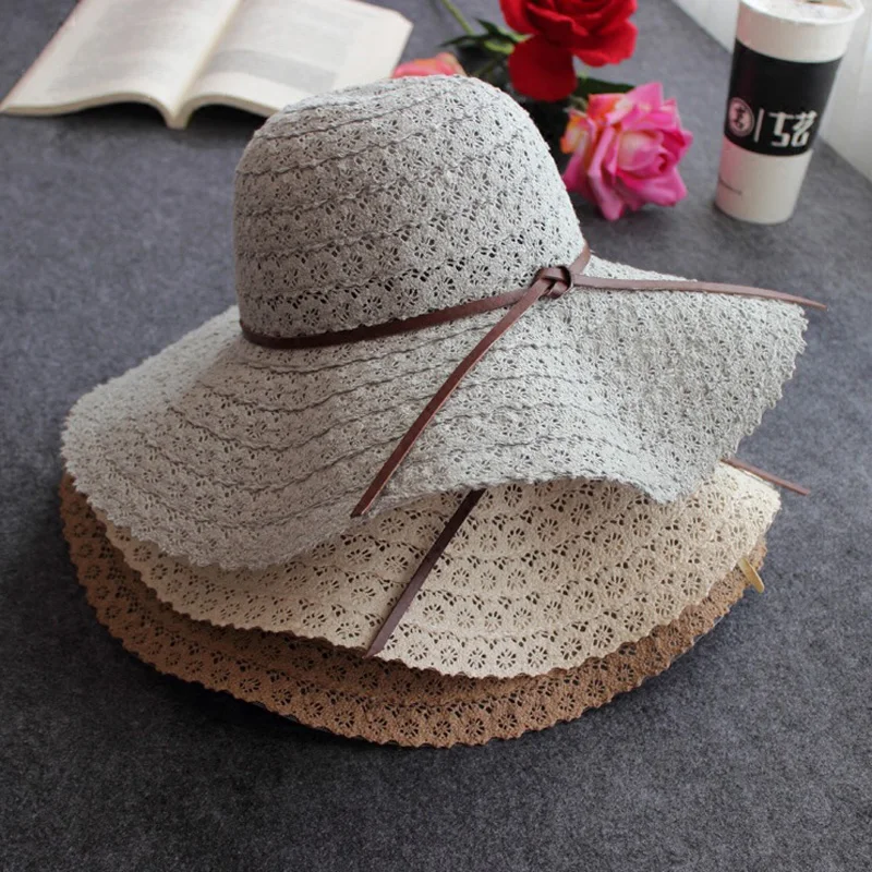 

Summer Wide Brim Hat Solid Color Straw Hat Women Big Wide Brim Beach Hat Travel Simple Foldable Sun Hat Sunscreen UV Protection