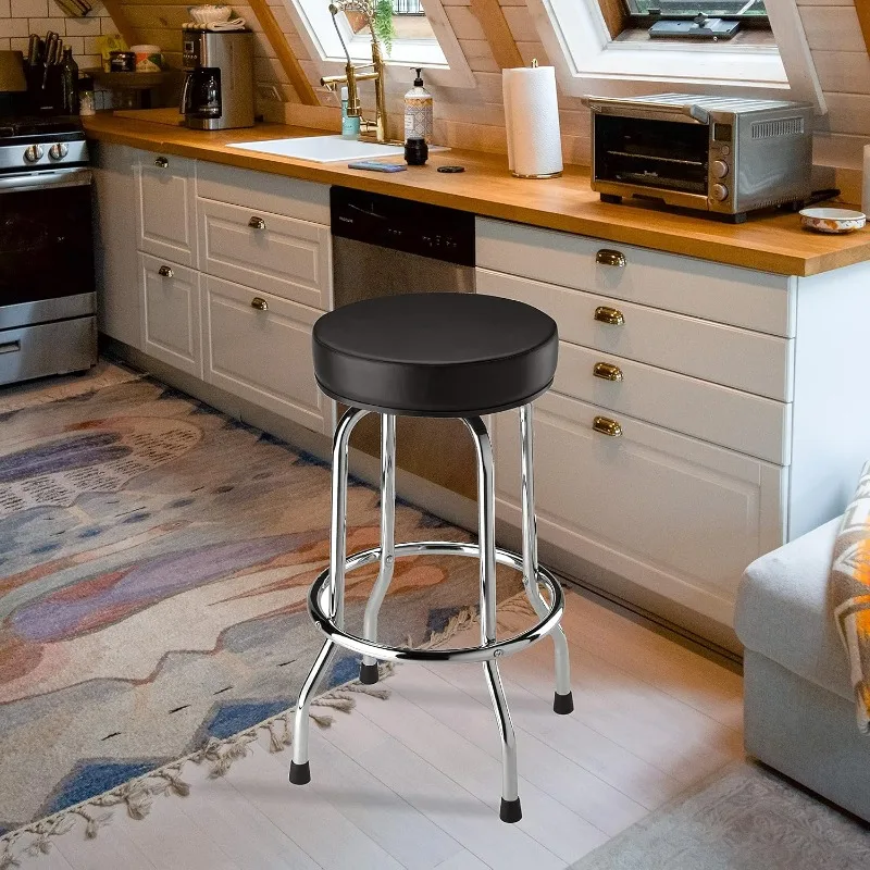 Torin Swivel Bar Stool: Padded Garage/Shop Seat with Chrome Plated Legs, Black, 28.74