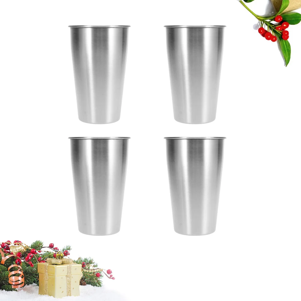 

4 шт., 500 мл, пивные кружки из нержавеющей стали, изолированная одноэтажная чашка для горячих и холодных напитков, серебряная чашка для воды, кофейная кружка