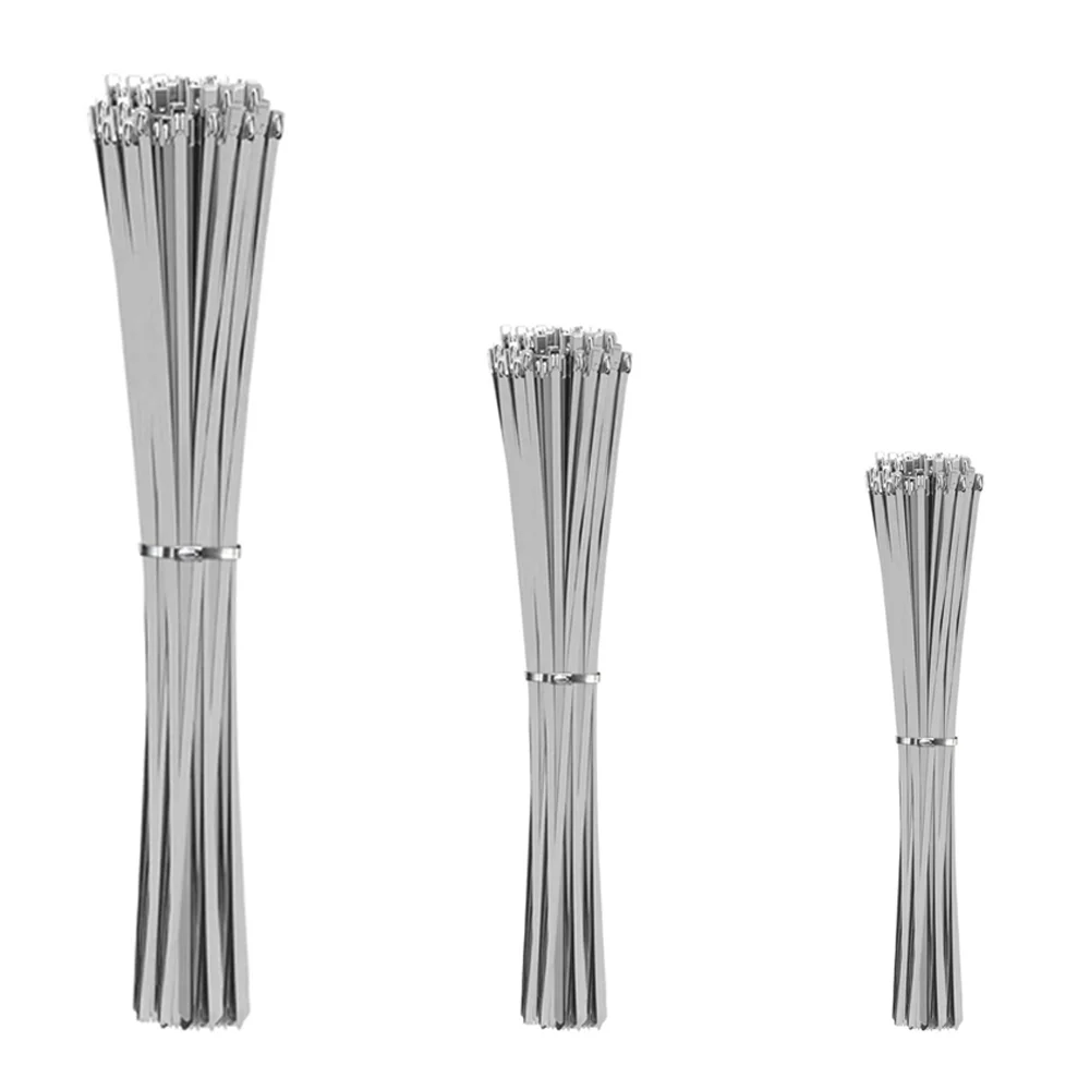 50/100 szt. opasek zaciskowych ze stali nierdzewnej, 4,6*150 mm-4,6*300 mm, samozaciskowe opaski zaciskowe odporne na korozję i wysoką temperaturę, narzędzia do mocowania w gospodarstwie domowym, — 2