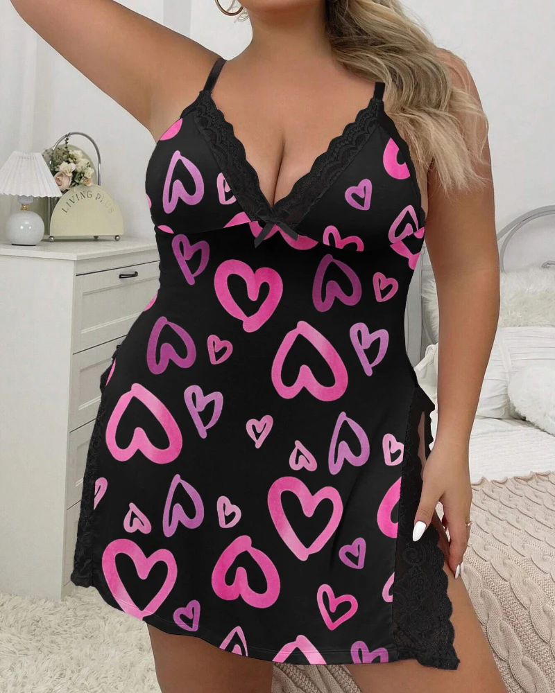 

Women's Sexy and Charming Dress, Spring Summer Latest 2025, Plus Size Printed Suspender Sexy Nightgown, Loose Short Skirt