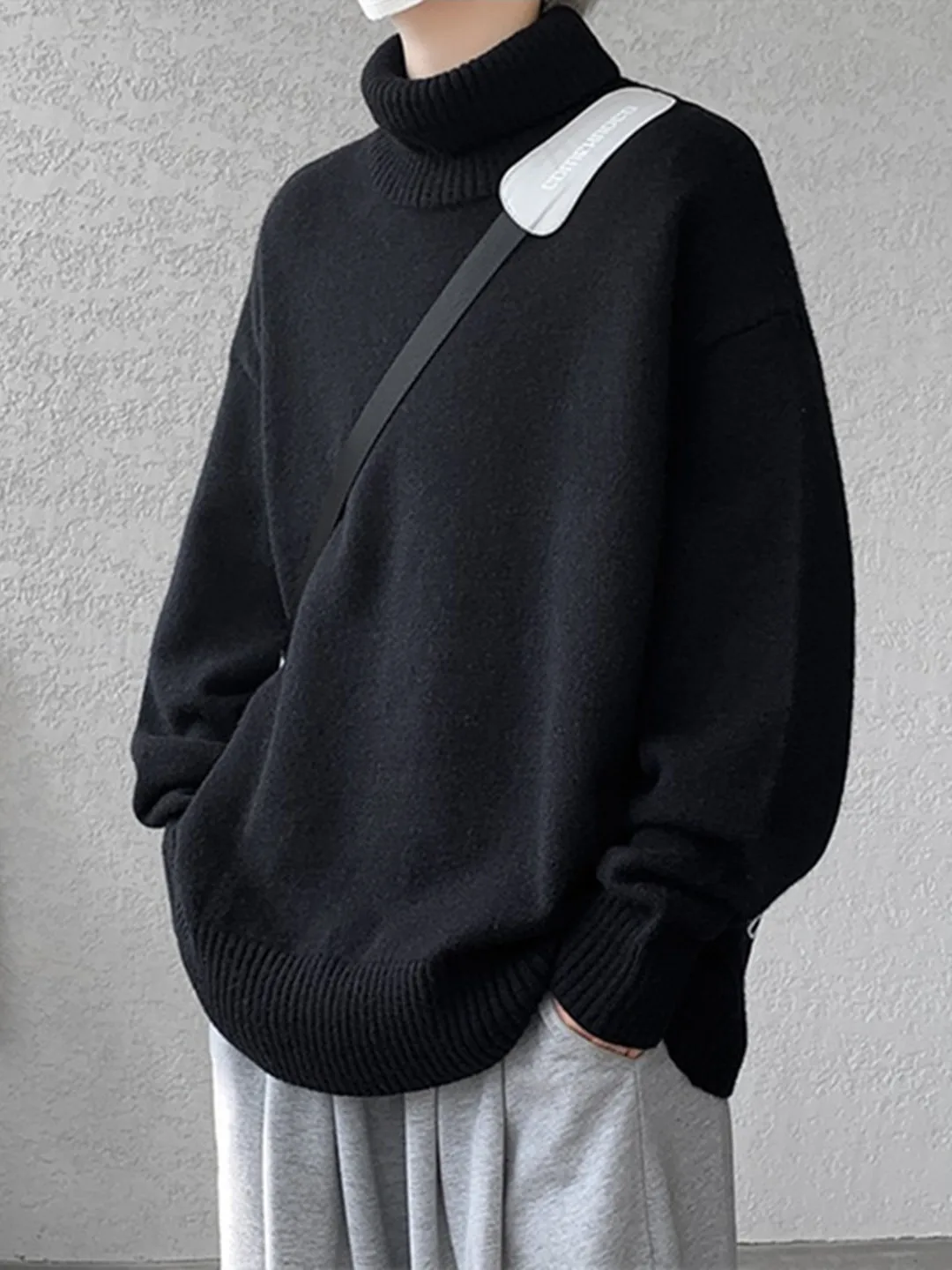 

Мужской вязаный шерстяной свитер с высоким воротником, свободный повседневный базовый свитер, молодежный осенне-зимний теплый цветной трикотаж