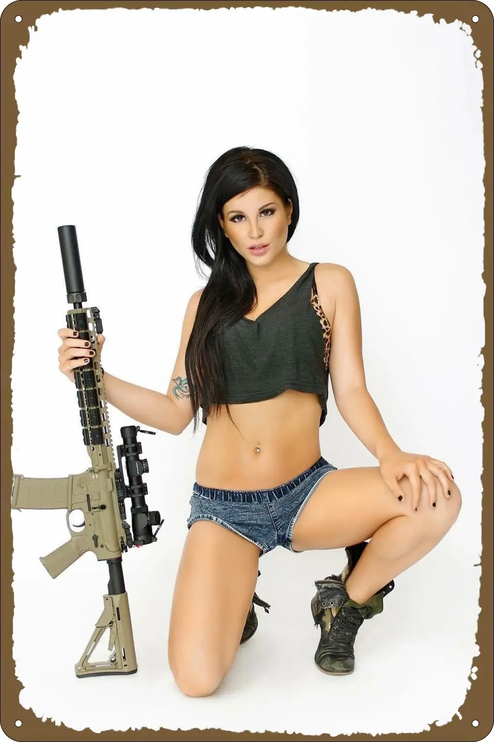 Sexy Hot Woman Gun Metal Poster Pinup Girl Bikini Tin Signs Wall Art Decor for Room Men Cafes Bars Pub Man Cave Wall Decor  sign