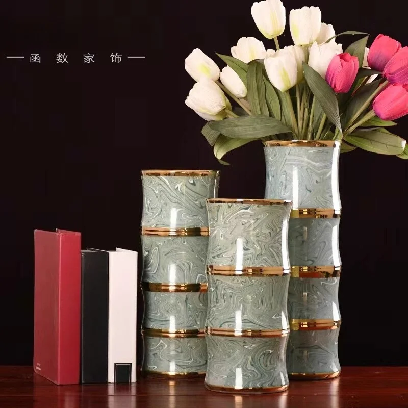 

New Chinese Jingdezhen ceramic vase ornament Fugui bamboo special flower ware living room floor bottle Internet celebrity decora