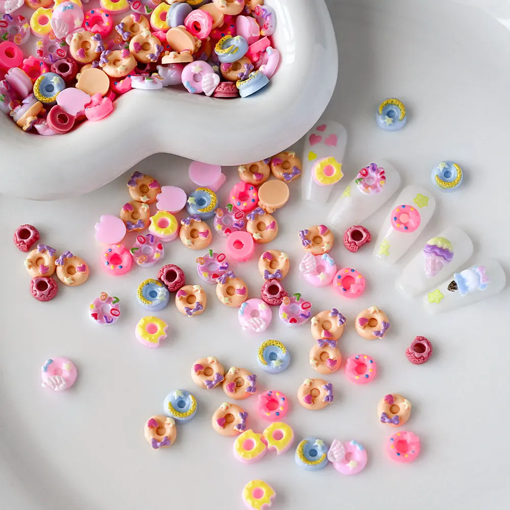 50szt 3D Cute Donut Ice Cream Nail Charms Resin Sweet Doughnut Candy Cartoon Nail Art Decorations Flatback Nail Art Rhinestones