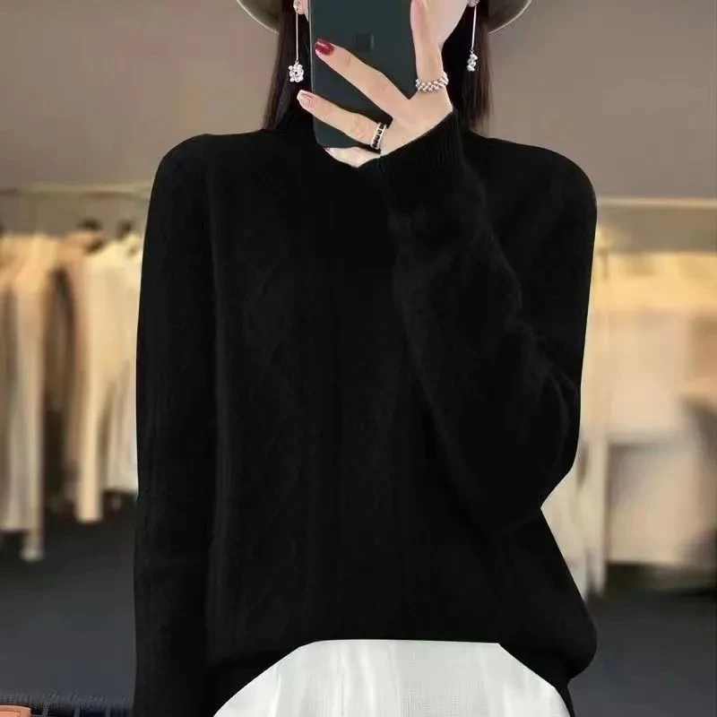 2024 New Women Autumn Winter Sweater Thick 100% Merino Wool Turtleneck Casual Cashmere Knitwaer Pullover Korean Fashion Tops