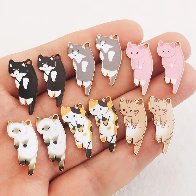 15pcs 25x13mm Fashion Gold Color Metal Alloy Kawaii Enamel Cat Animal ...
