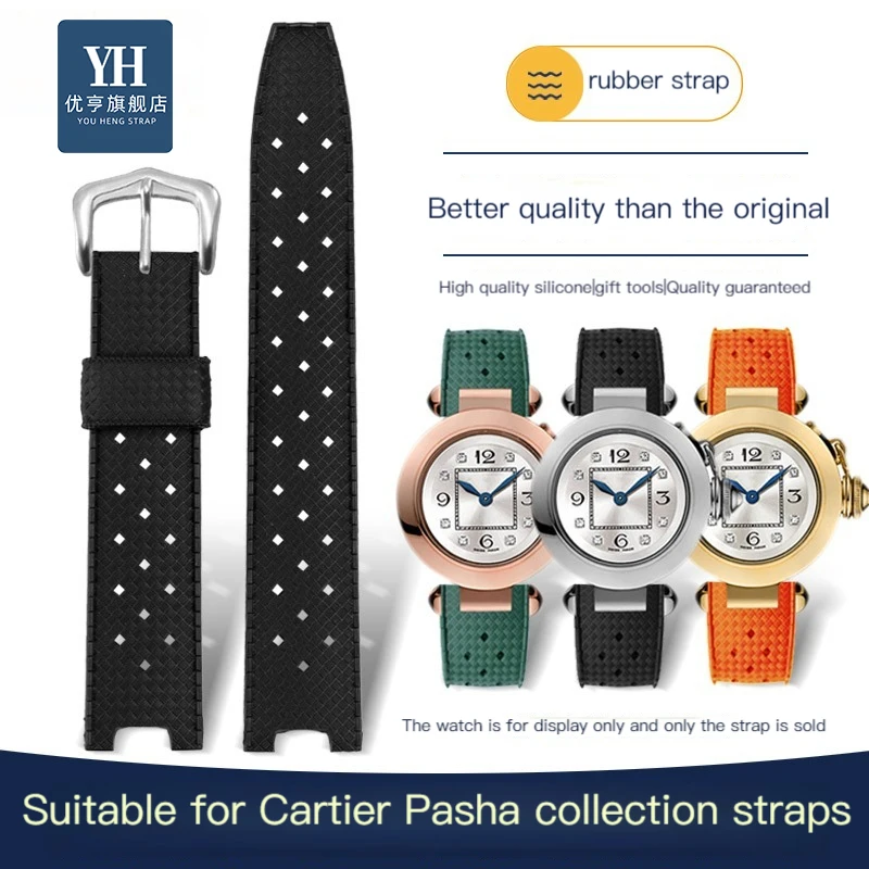 Concave interface rubber strap male suitable for Cartier Pasha PASHA series notch watch band bracelet 20 22mm watch accessories