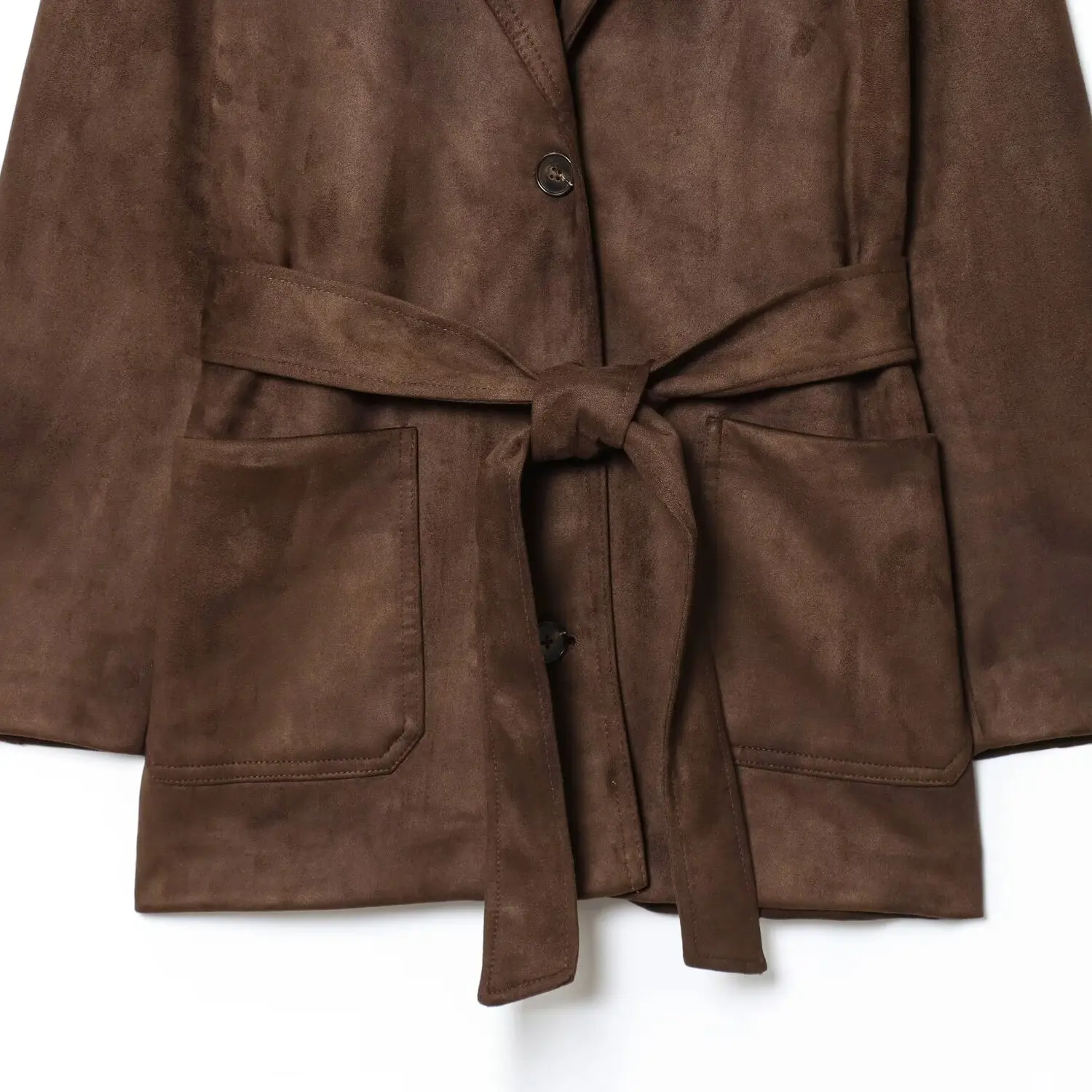 レディース秋新作 スレジャケットコート ベルト付き フェイクスエード風 ルーズフィット ポリエステル生地 レギュラーフィット ボタン留め