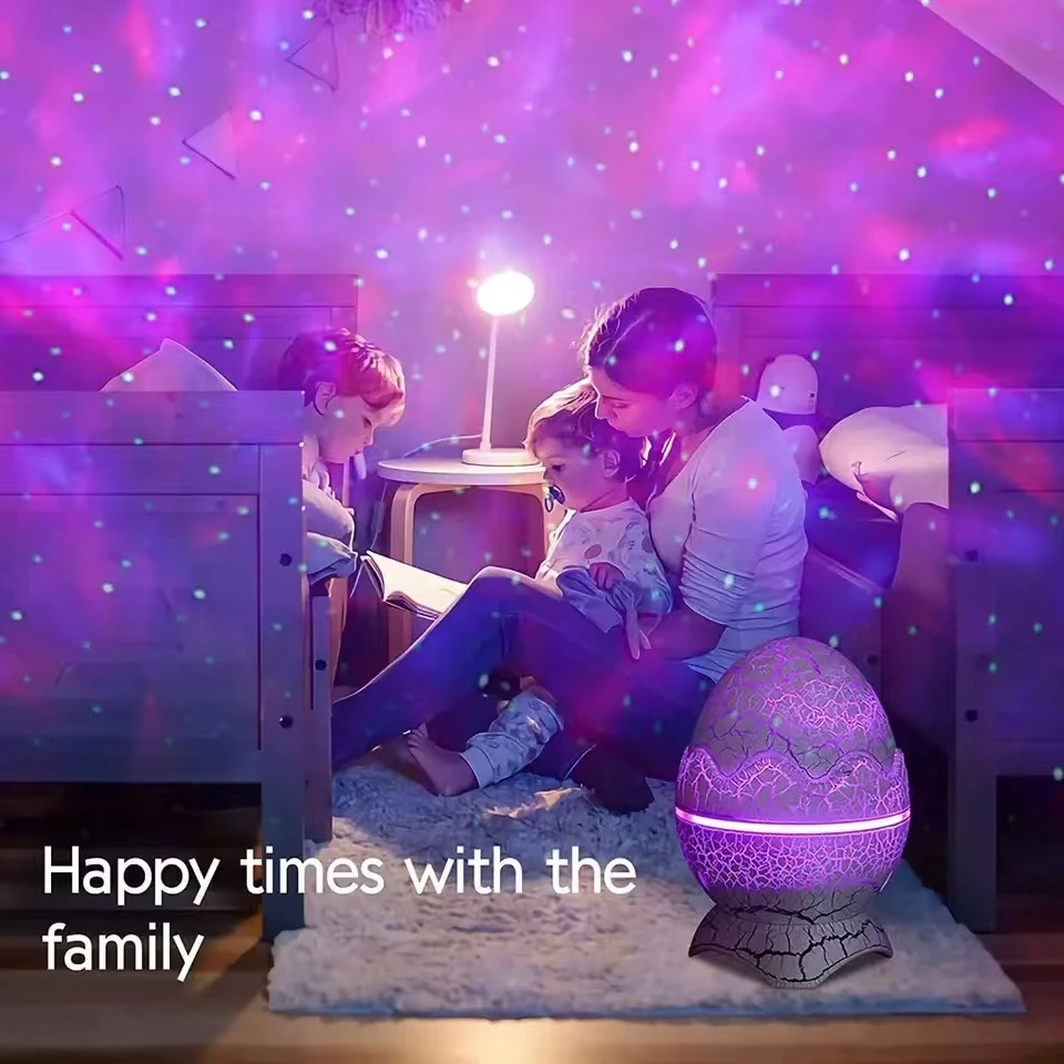 Veilleuse LED Crack Dinosaur Egg Starry Sky Projection Light Lamps, Bluetooth Music, Nebula Projector, Christmas Children's Gift