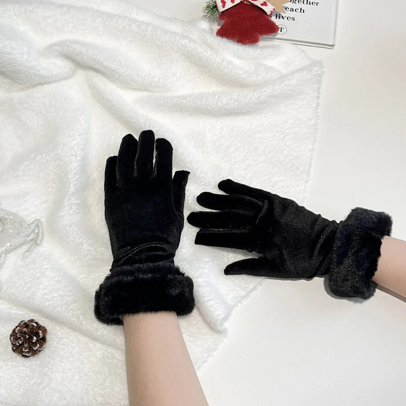 Guantes de fiesta de Navidad, guantes cortos de boda para novia, etiqueta roja, guantes cálidos gruesos para rendimiento