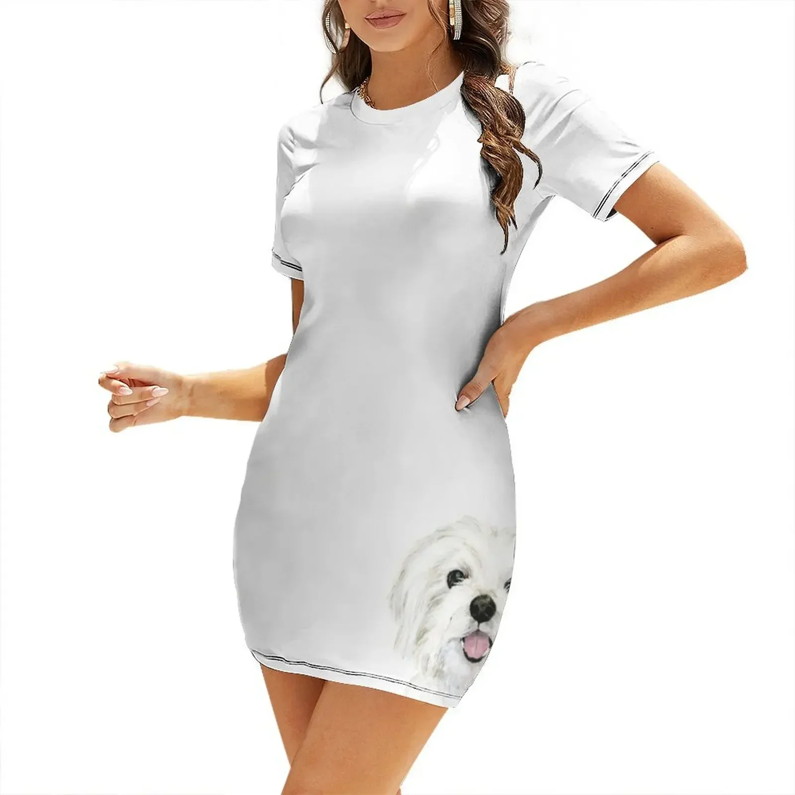 Cute Maltese pet dog Short-Sleeved Dress sexy dress for women women's summer clothing 2026 elegant party dress for women 2026