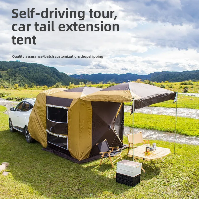 Quick Build Car Outdoor Travel 420D Oxford Tent Car SUV Rear Extension Tent with PU3000 Rainproof Covert and PU3500 Tent Bottom