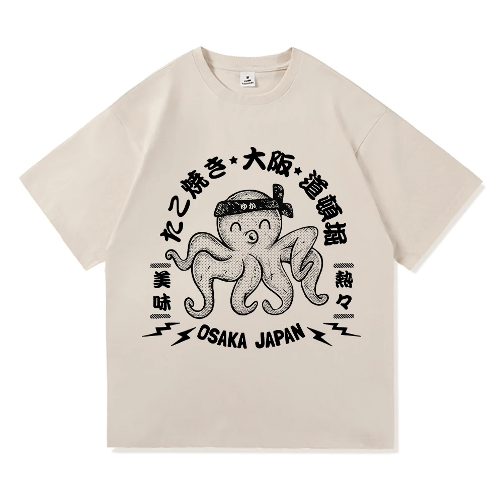 Osaka Dotonbori T Shirt Fashion Men/Women Funny Retro Takoyaki Osaka Drunken Octopus T-Shirt Unisex Vintage Cotton Tees Shirts