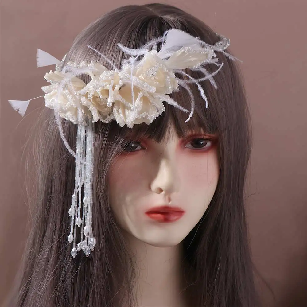 

Versatile Exquisite Bridal Headbands Flower Feather Bride Headress Luxury Pearls Wedding Headwear Wedding Accessories