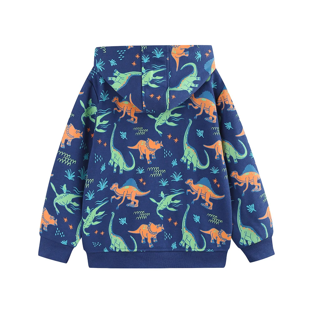 Dinosaurs Children's Hooded Jacket 2-7T All Printed Long Sleeve Zipper Closure Boys Winter Autumn Outwear Girls Spring Wear