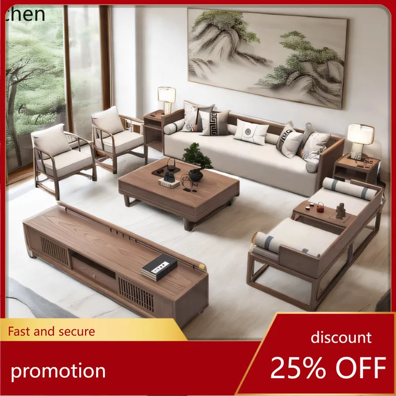 PYH New Style Walnut Wood Sofa for Living Room, Large and Small Apartments, Zen Office, Homestay, Club Furniture