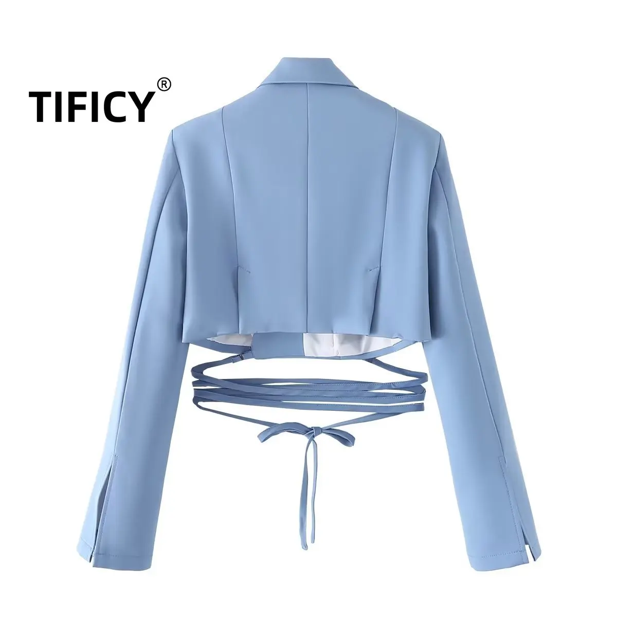 TIFICY Korean Edition Blazers Crop Tops Women\'s Fashion Solid Color Waist Tie Rope Short Suit Coat