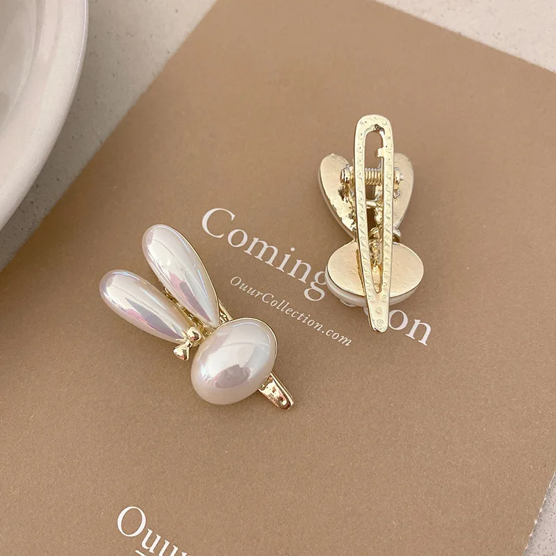 Cute Imitation Pearl Rabbit Hair Clip Delicate Animal Hair Accessories Sweet Bunny Hairpin Fashion Jewelry Gifts for Women Girl