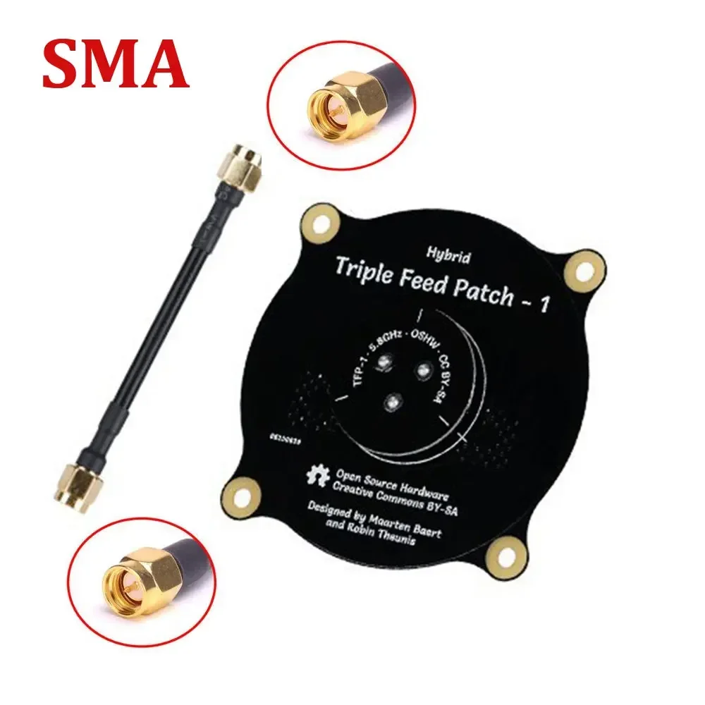เสาอากาศแบบแพทช์ 5.8GHz Triple Feed พร้อมหัวต่อ SMA / RP SMA แบบวงกลมสำหรับแว่นตา FPV Fatshark และโดรน RC
