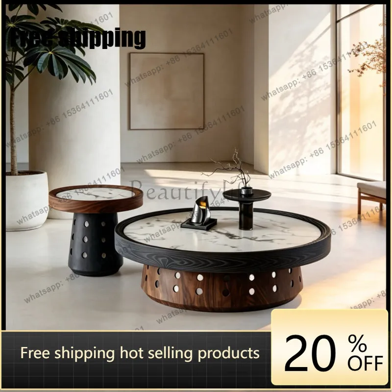 

Living room small apartment, 2026 new sofa coffee table round combo with a light luxury and high-end feel
