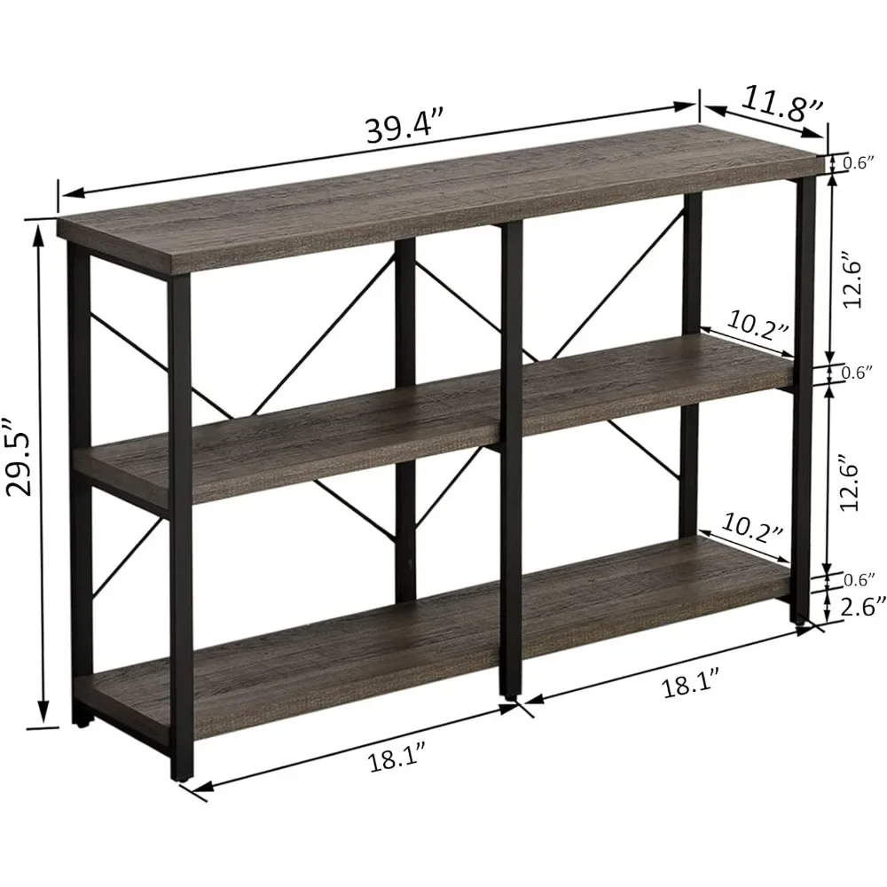 Foyer Tables for Entryway, Rustic Narrow Console Table for Living Room, 3-Tier Industrial Sofa Table,  39 Inch Gray Oak