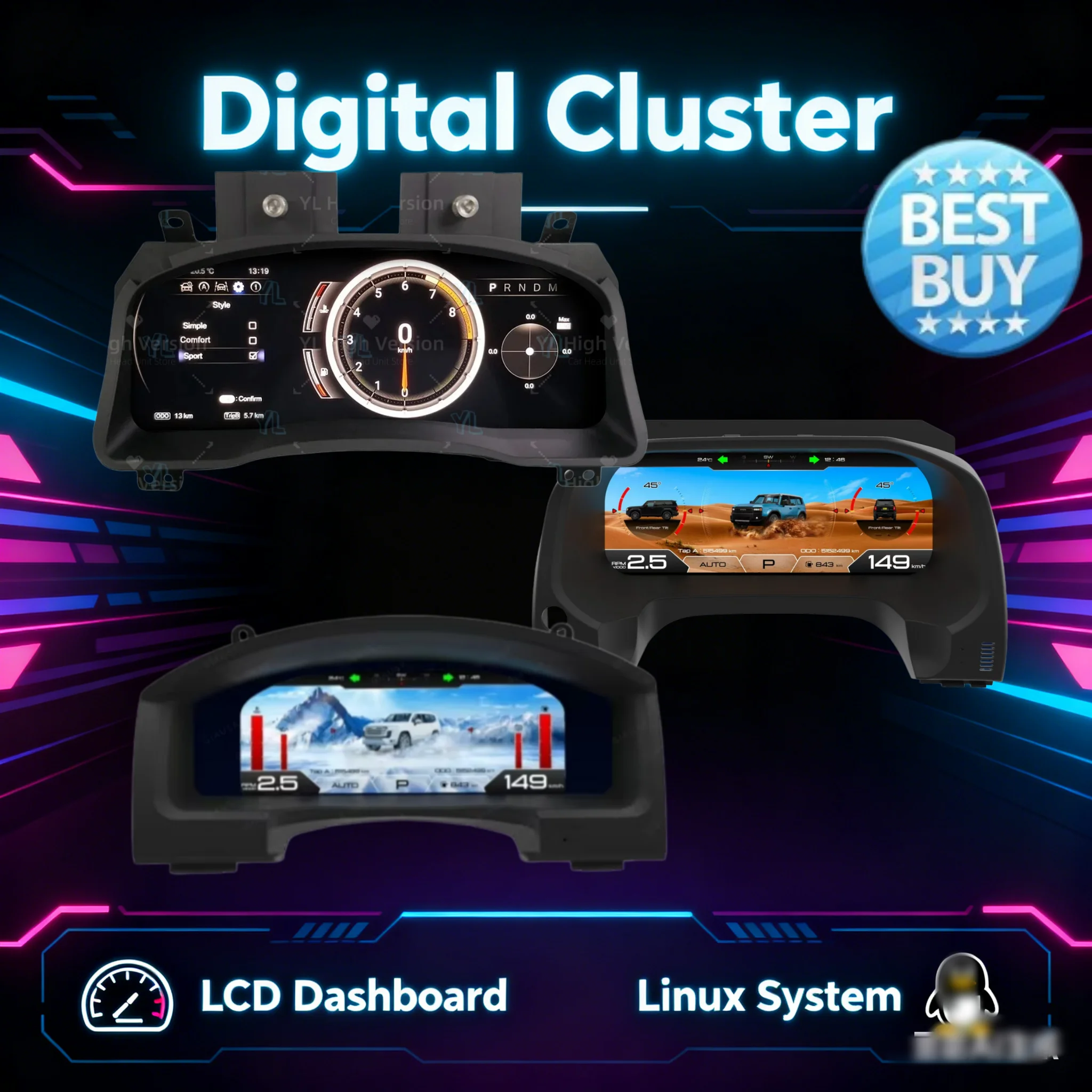 

Цифровая приборная панель R Digital Instrument Cluster для Toyota Prado 120 2004-2022/LC200 2008-2022, виртуальный кокпит, спидометр, экран приборной панели