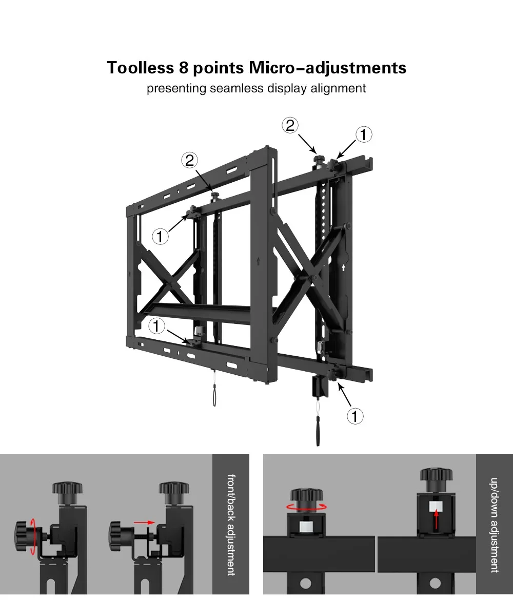 30~75" LCD Video Wall Front Maintenance Hydraulic Push Type Wall Mount TV Bracket For Advertising Display