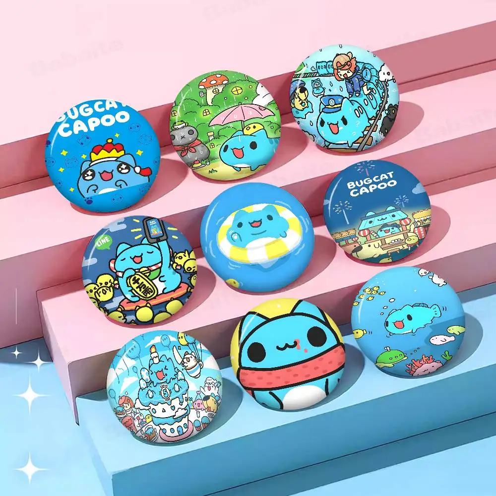 Cartoon B-Bugcat Capoo Round Button Pins Slogan Creative Brooches Backpack Clothes Decoration Fashion Cartoon Jewelry Gifts