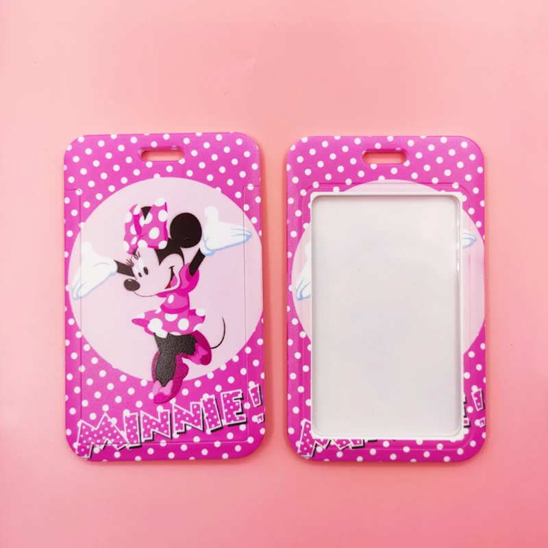 Dompet kartu kredit wanita, Disney Lanyard pemegang lencana ID, casing kartu kredit Minnie, tali leher, pemegang kartu pintu wanita, aksesori kredensial