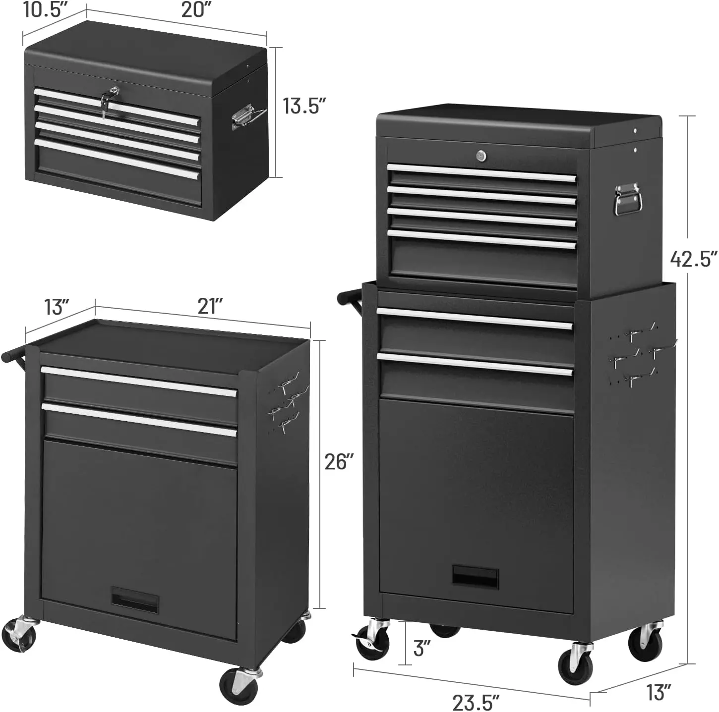 Rolling Tool Chest and Cabinet with 6-Drawers Includes 4-Drawers Removable Top Box 2-Drawer Capacity Tool Storage