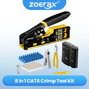 Zoerax 8 in 1 RJ45クリンプツールキット、クリンパーツール、ケーブルテスター、ワイヤーカッター、ブレード、50PCS CAT 6コネクタ、ひずみリリーフブーツ 10最高の販売クリンプツールRJ45 -№7