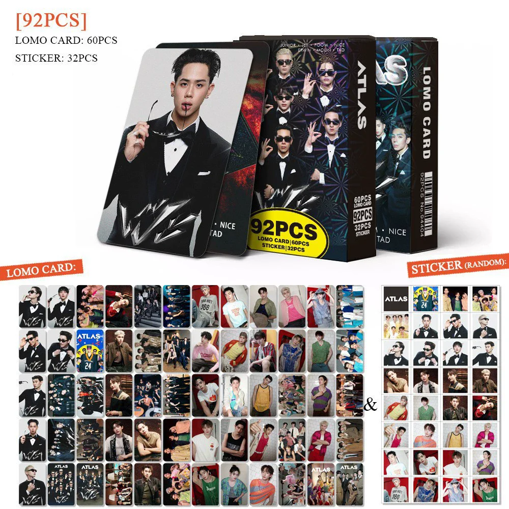  92PCS Thai Boy Group ATLAS Photo Cards Set - Junior Jet & Poom Collectible LOMO Card With Bonus Stickers
