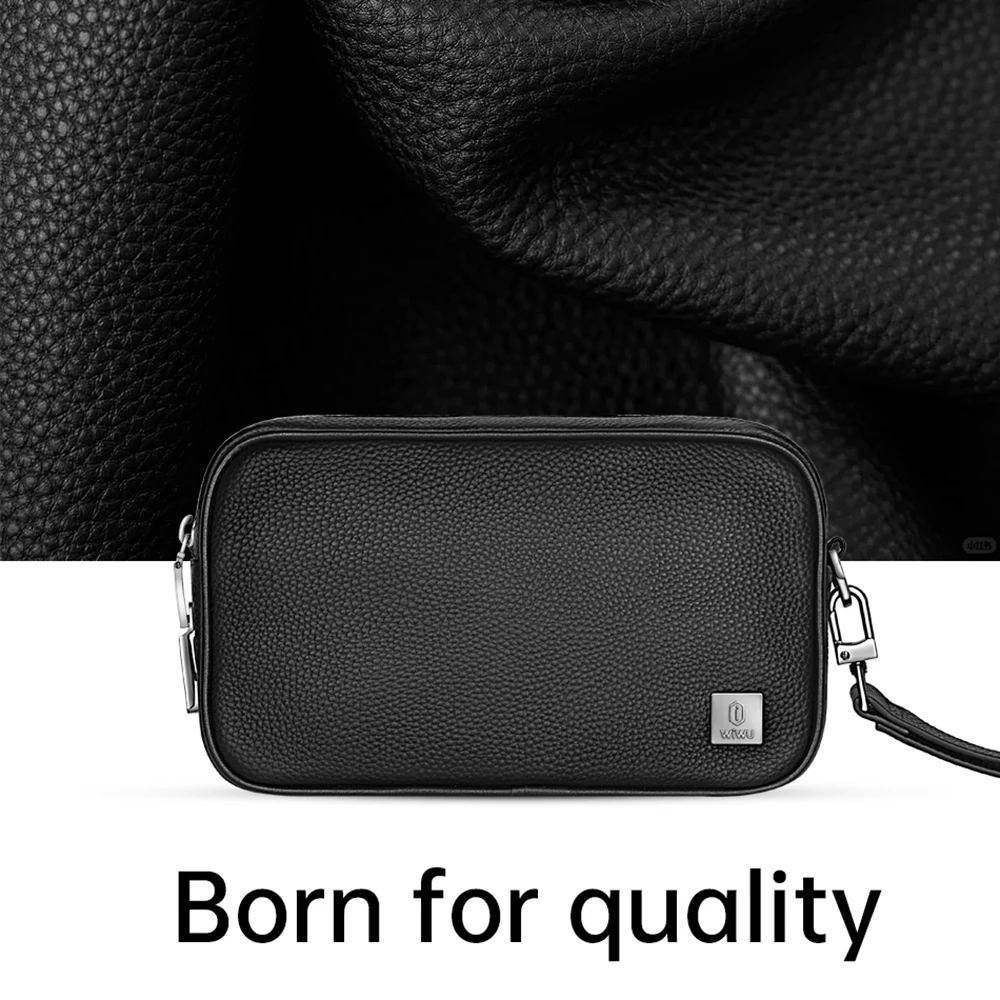 WiWU Genuine Leather Fingerprint Lock Pouch Fashion Storage Bag for iPhone Cable Waterproof Organize Bag for Power Bank Gadgets