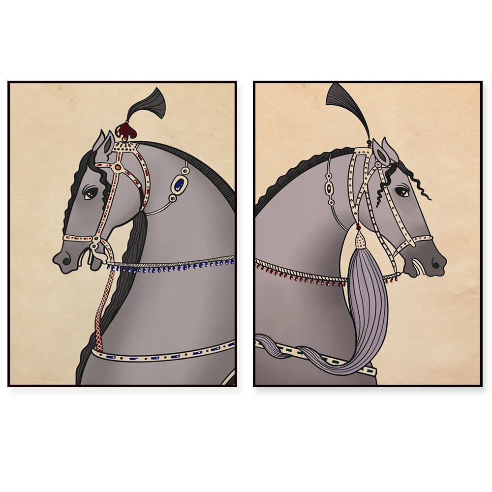 

Vintage Persian Horse Art, Indian Mughal Royal Horse, Canvas Painting Wall Art Print Poster Home Decor, Horse Painting
