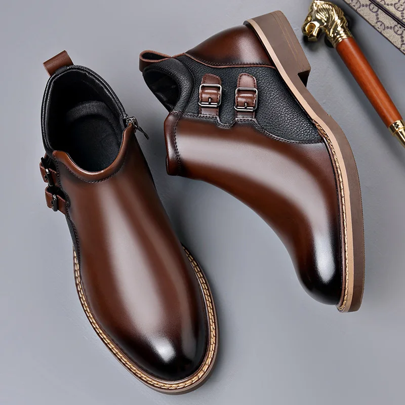 

2026 Autumn Winter Warm Mens Leather Ankle Boots Luxury Handmade Fashion British Style Trend Outdoor Casual Business Shoes Man