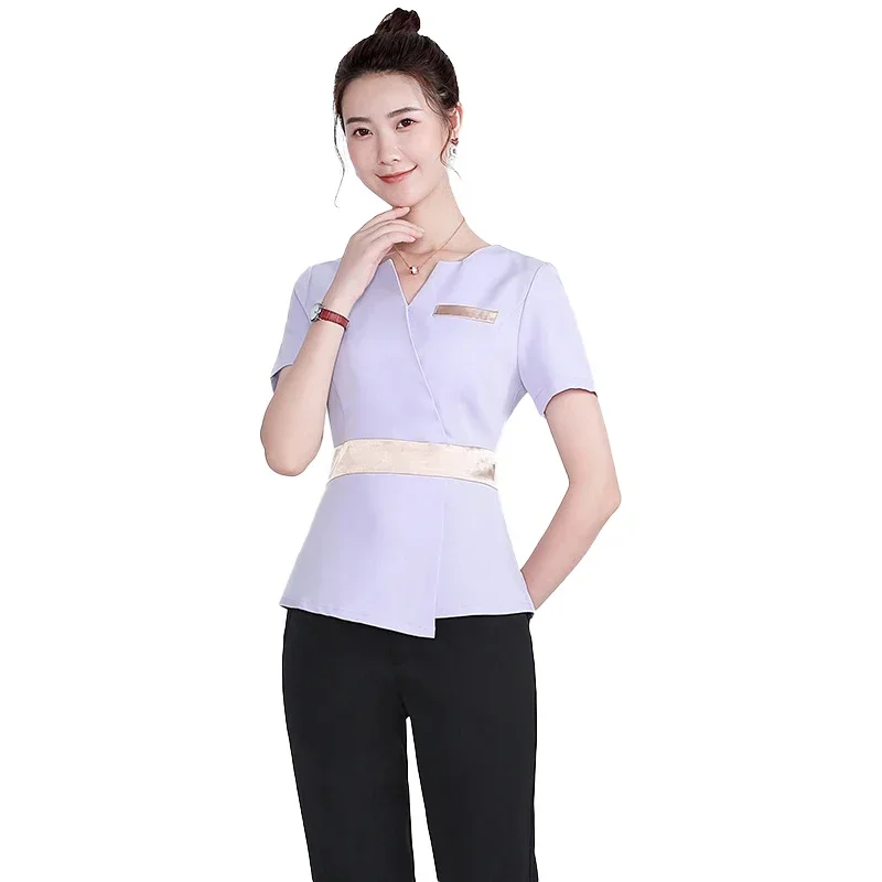 

Hotel Overalls Spa Massage Uniforms Women's Short Sleeve Suits Beauty Clothes Beauticians Nail Art Foot Baths Workwear Uniformes